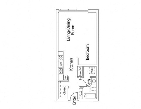 Floor plan for studio, 1 bath, 472 sqft
